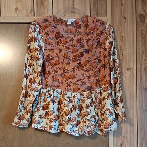 Coldwater Creek Floral Blouse in Orange and Cream